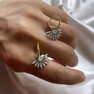 Yelpaze Gold Silver Sallantılı Küpe - Görsel 3